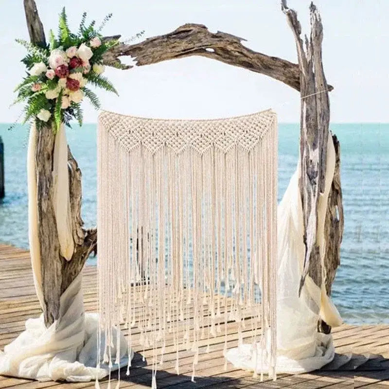 Bohemian macrame curtain tapestry – living room driftwood wall decor