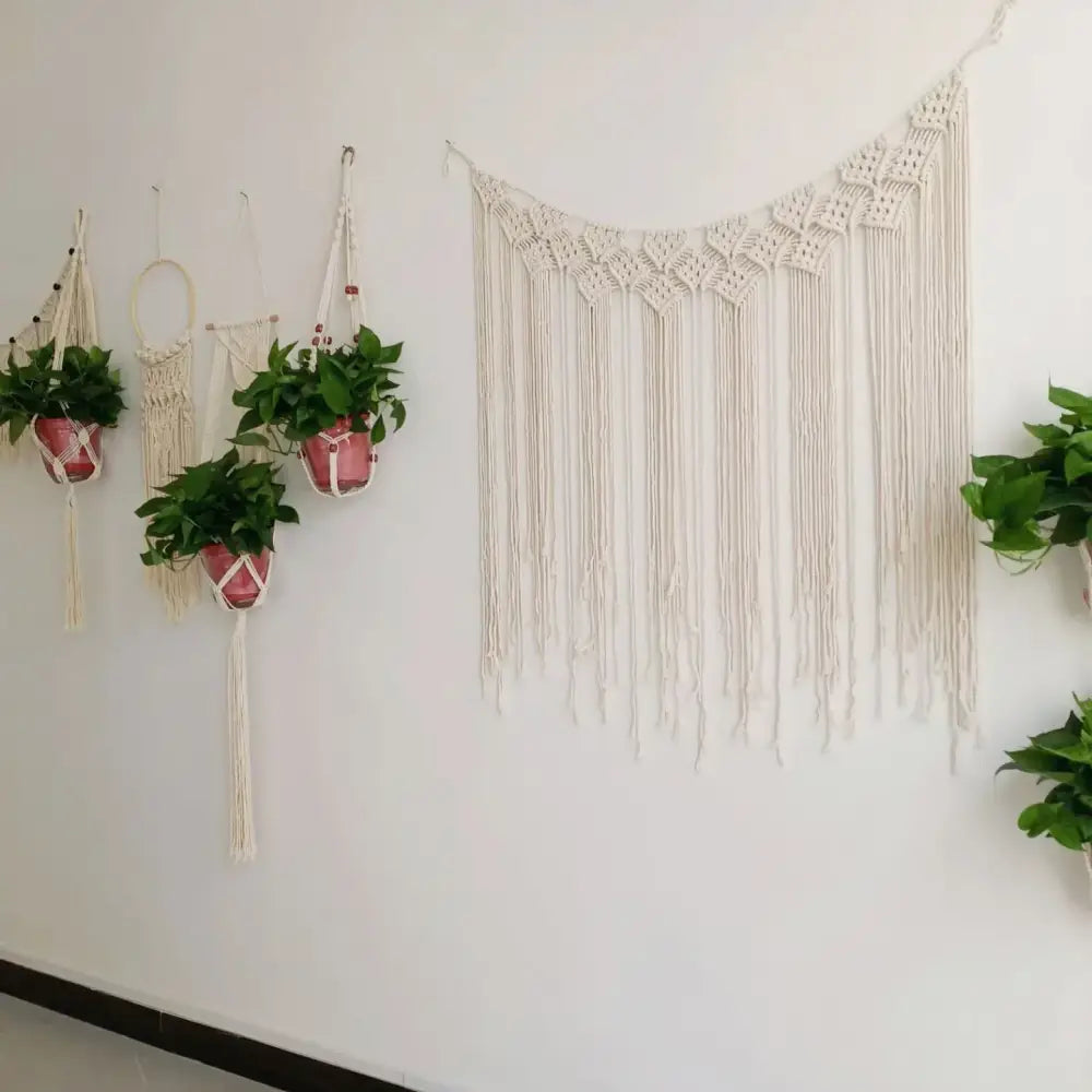 Bohemian macrame curtain tapestry – living room driftwood wall decor