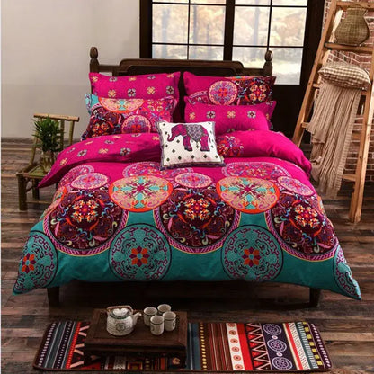 Bohemian magenta & teal ethnic print bedding set bedroom duvet cover