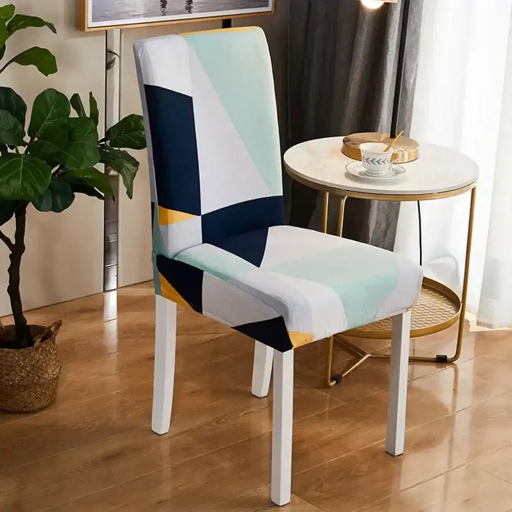 Bohemian mandala stretch chair cover navy & gold dining room slipcover