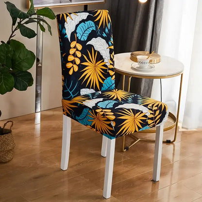 Bohemian mandala stretch chair cover navy & gold dining room slipcover