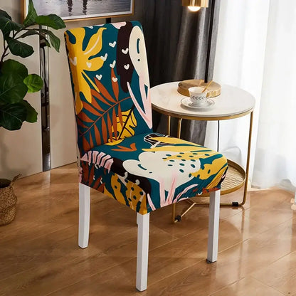 Bohemian mandala stretch chair cover navy & gold dining room slipcover