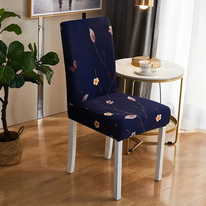 Bohemian mandala stretch chair cover navy & gold dining room slipcover