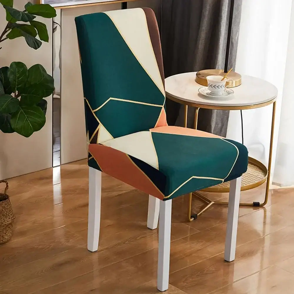 Bohemian mandala stretch chair cover navy & gold dining room slipcover