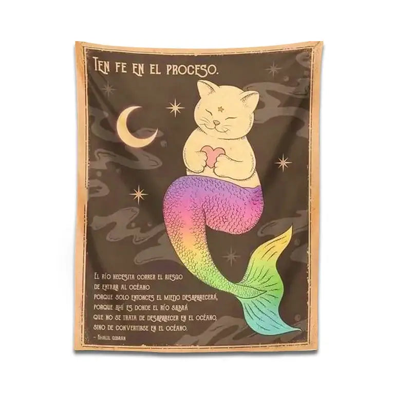 Bohemian moon cat wall art rainbow mermaid tapestry bedroom decor