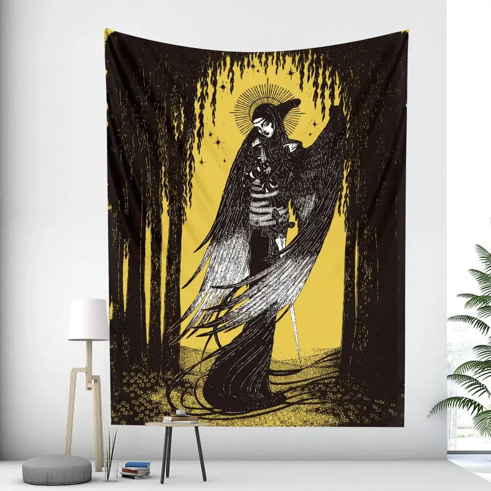 Bohemian moon tarot tapestry blue and purple bedroom wall art