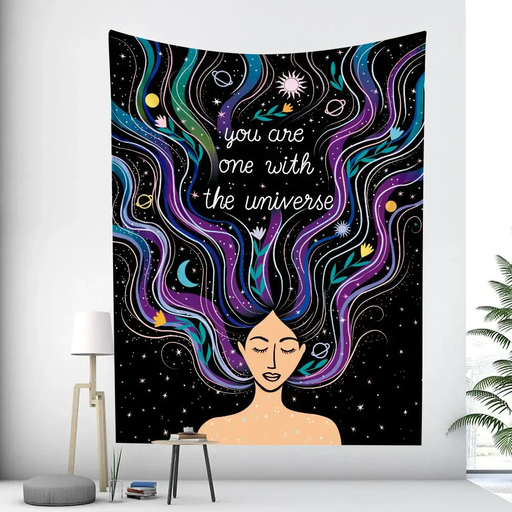 Bohemian moon tarot tapestry blue and purple bedroom wall art