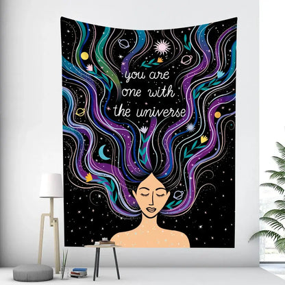 Bohemian moon tarot tapestry blue and purple bedroom wall art