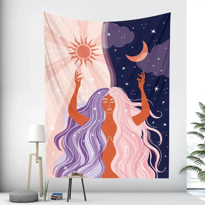 Bohemian moon tarot tapestry blue and purple bedroom wall art