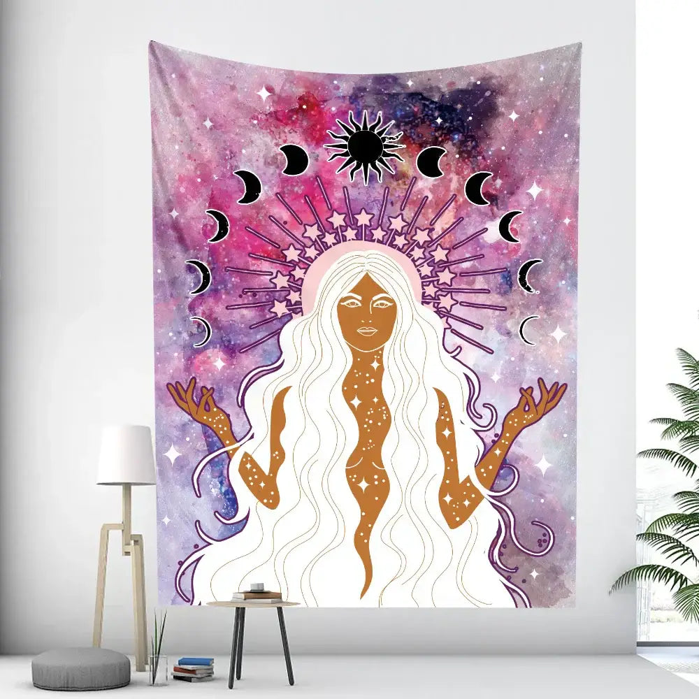 Bohemian moon tarot tapestry blue and purple bedroom wall art