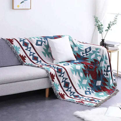 Bohemian multicolored geometric tassel sofa cover living room blanket