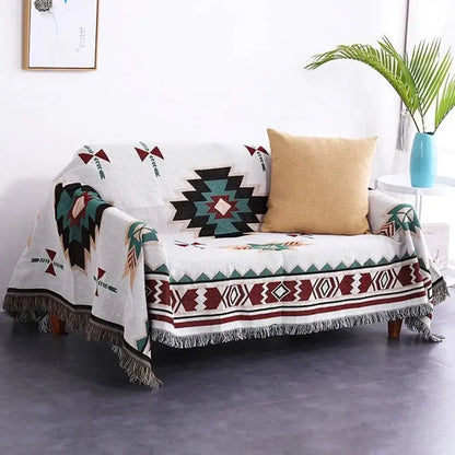 Bohemian multicolored geometric tassel sofa cover living room blanket