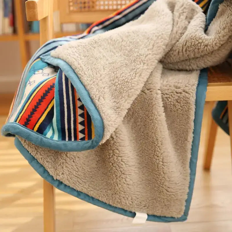 Bohemian multicolored striped coral fleece sofa blanket living room