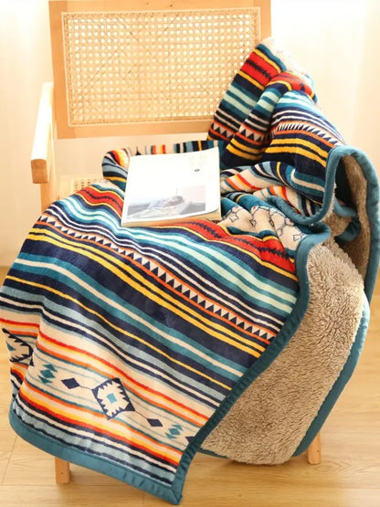 Bohemian multicolored striped coral fleece sofa blanket living room