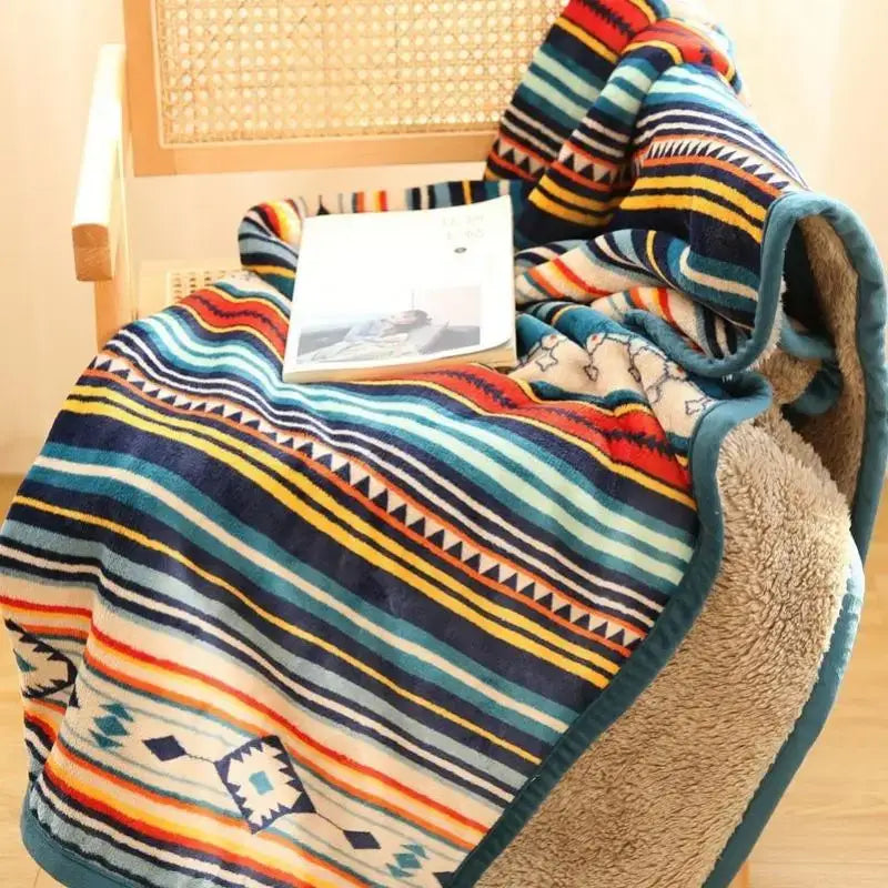 Bohemian multicolored striped coral fleece sofa blanket living room