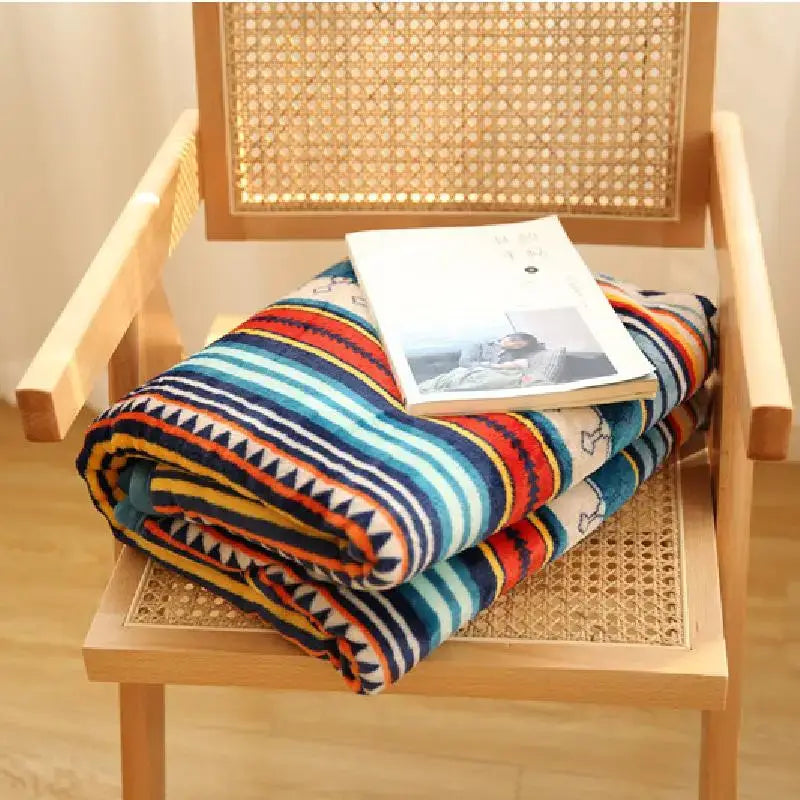 Bohemian multicolored striped coral fleece sofa blanket living room