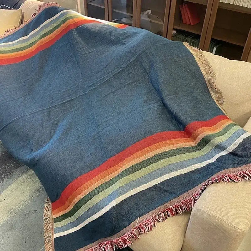 Bohemian nordic leisure throw teal & orange geometric blanket bedroom