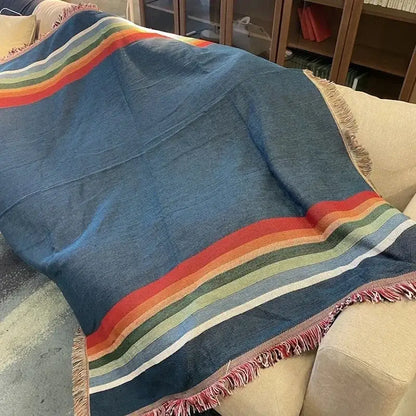 Bohemian nordic leisure throw teal & orange geometric blanket bedroom