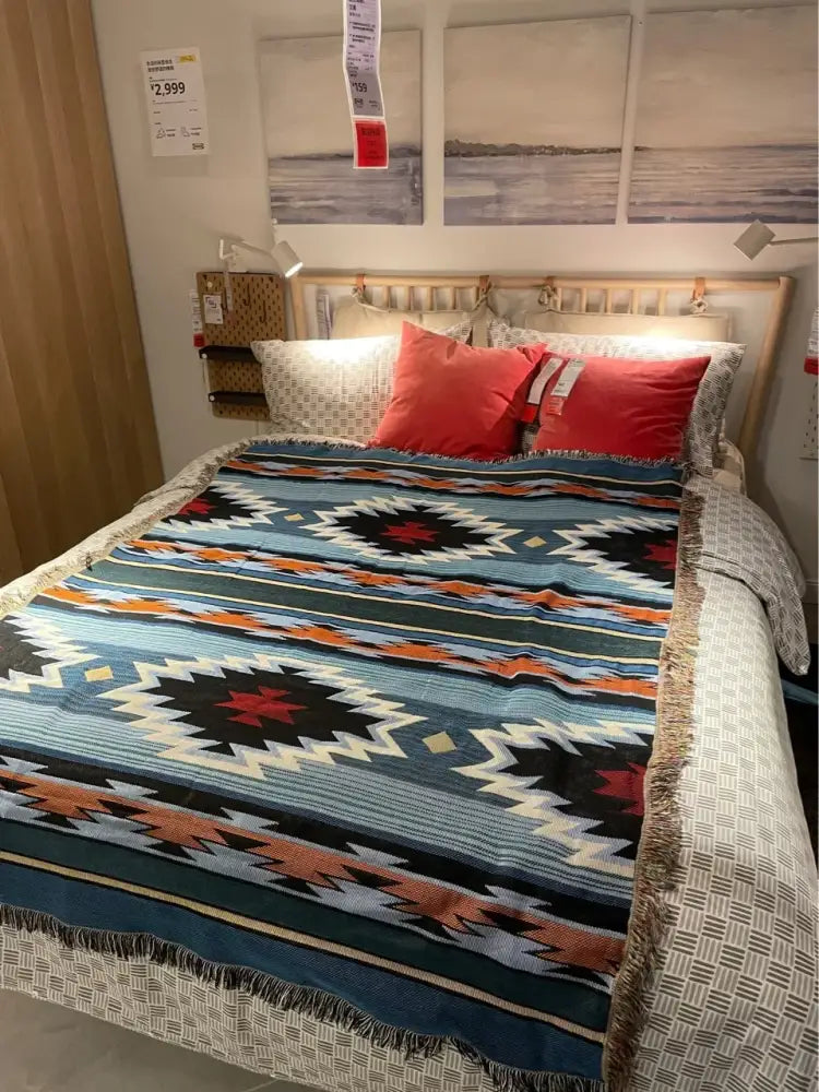 Bohemian nordic leisure throw teal & orange geometric blanket bedroom