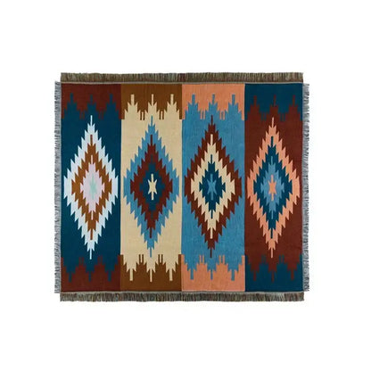 Bohemian nordic leisure throw teal & orange geometric blanket bedroom