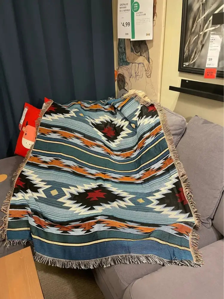 Bohemian nordic leisure throw teal & orange geometric blanket bedroom