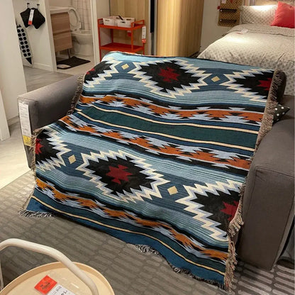 Bohemian nordic leisure throw teal & orange geometric blanket bedroom
