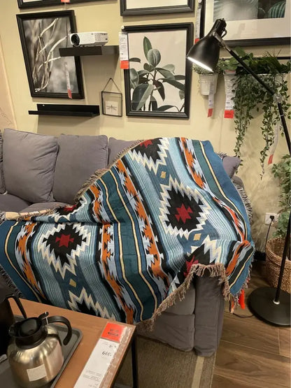 Bohemian nordic leisure throw teal & orange geometric blanket bedroom