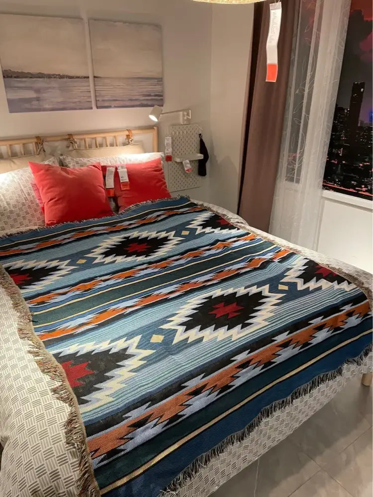 Bohemian nordic leisure throw teal & orange geometric blanket bedroom
