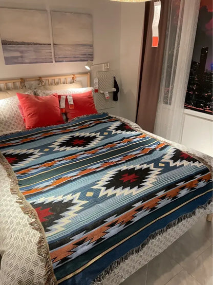 Bohemian nordic leisure throw teal & orange geometric blanket bedroom