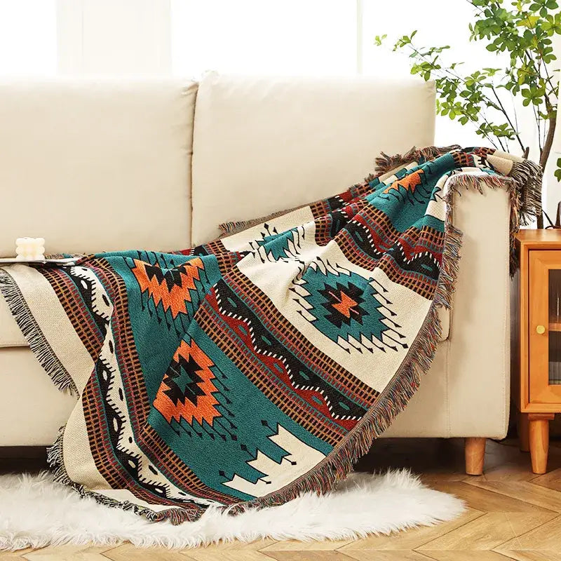 Bohemian orange geometric woven throw blanket bedroom decor