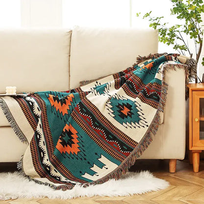 Bohemian orange geometric woven throw blanket bedroom decor