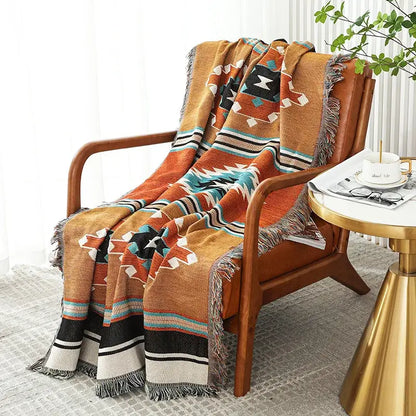 Bohemian orange geometric woven throw blanket bedroom decor