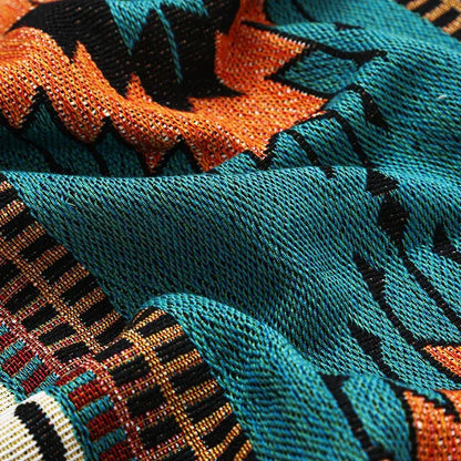 Bohemian orange geometric woven throw blanket bedroom decor