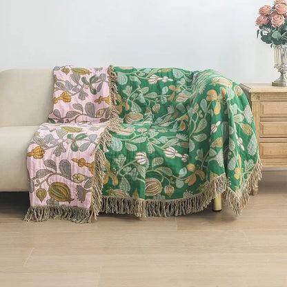 Bohemian orange & green floral sofa blanket living room throw