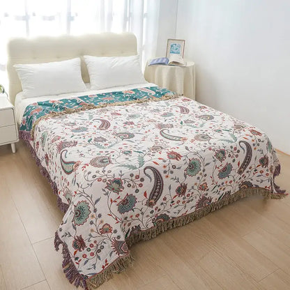 Bohemian orange & green floral sofa blanket living room throw