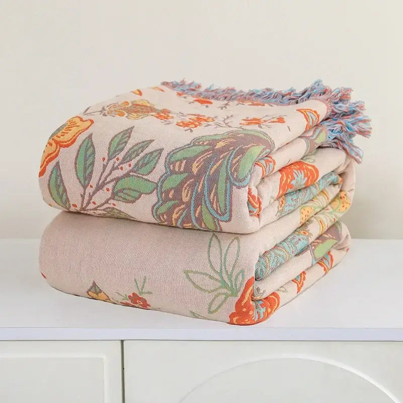 Bohemian orange & green floral sofa blanket living room throw