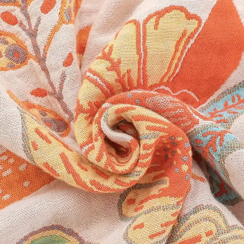 Bohemian orange & green floral sofa blanket living room throw