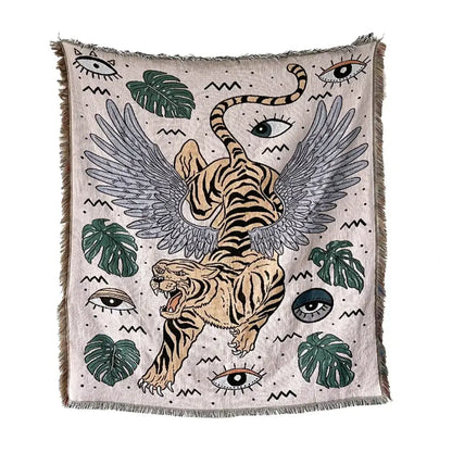 Bohemian outdoor blanket gray tiger tapestry rug living room throw