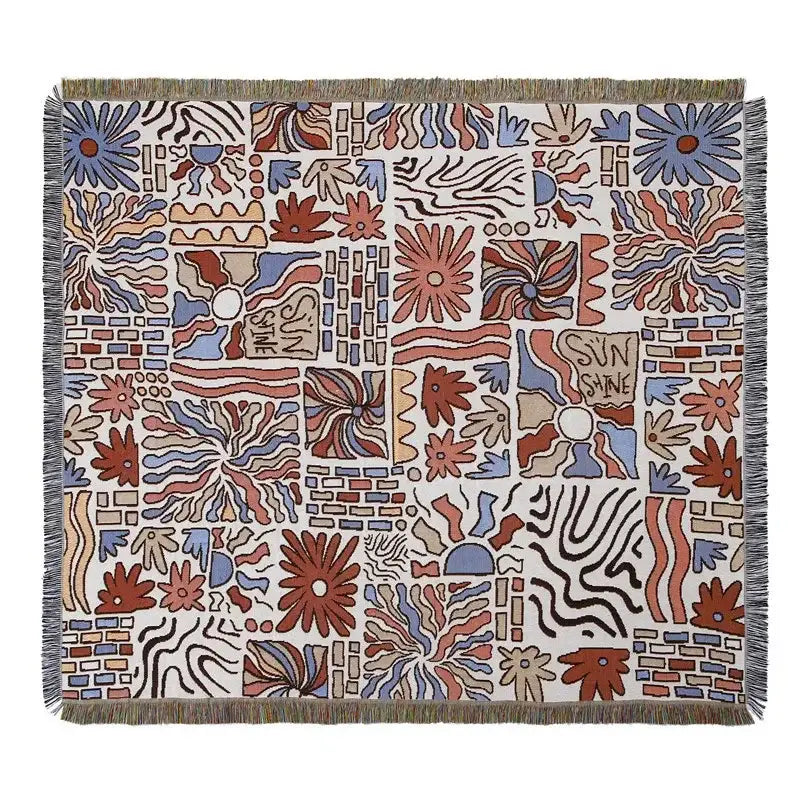 Bohemian outdoor blanket gray tiger tapestry rug living room throw