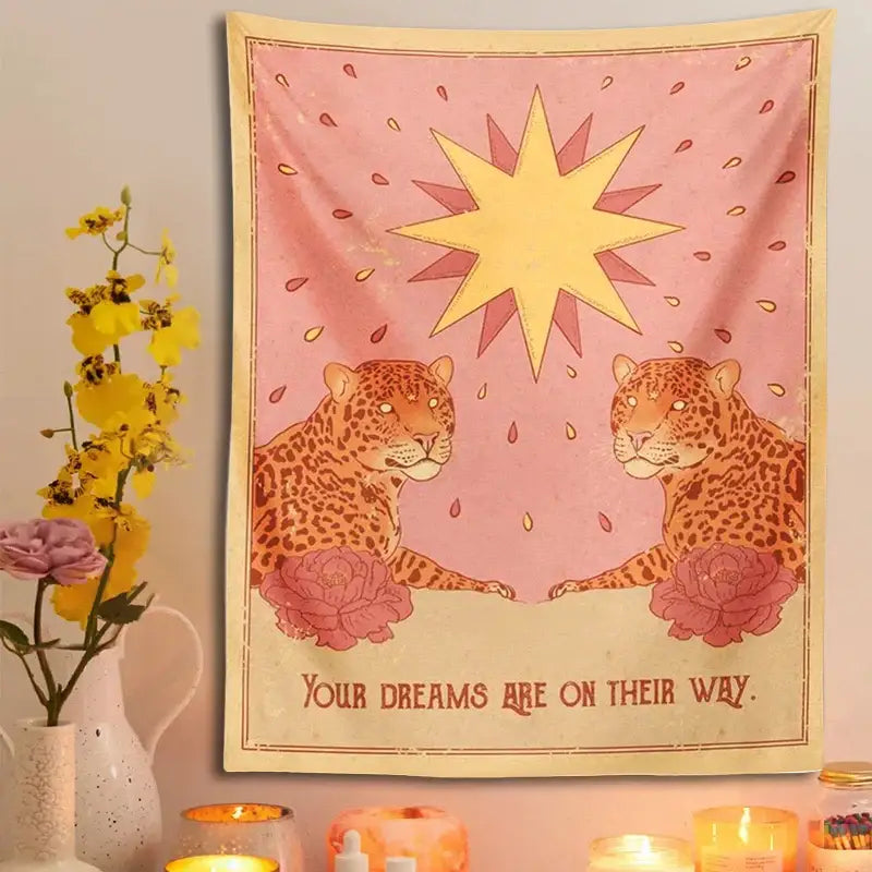 Bohemian pink & cream leopard tapestry wall hanging bedroom decor