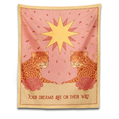 Bohemian pink & cream leopard tapestry wall hanging bedroom decor