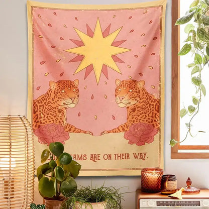 Bohemian pink & cream leopard tapestry wall hanging bedroom decor
