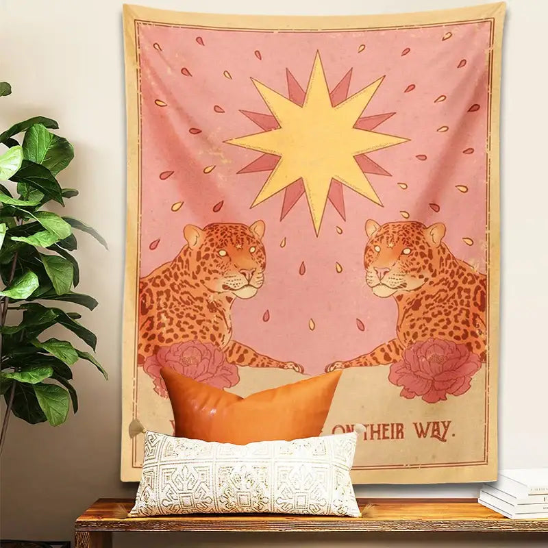 Bohemian pink & cream leopard tapestry wall hanging bedroom decor