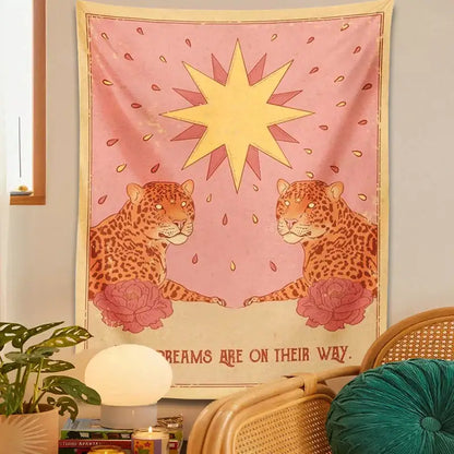 Bohemian pink & cream leopard tapestry wall hanging bedroom decor