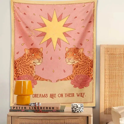 Bohemian pink & cream leopard tapestry wall hanging bedroom decor