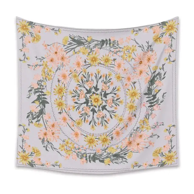Bohemian pink & green mandala flower wall hanging bedroom decor