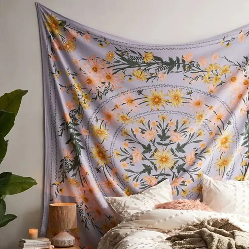 Bohemian pink & green mandala flower wall hanging bedroom decor