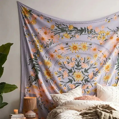 Bohemian pink & green mandala flower wall hanging bedroom decor