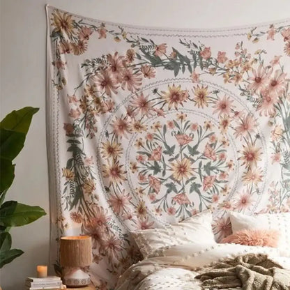 Bohemian pink & green mandala flower wall hanging bedroom decor