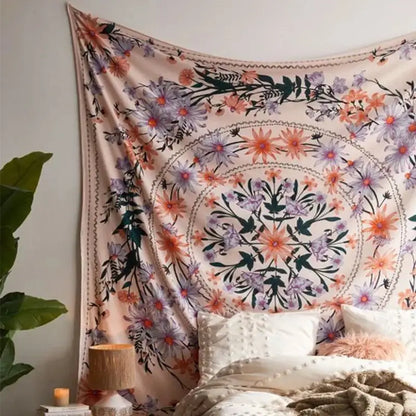 Bohemian pink & green mandala flower wall hanging bedroom decor